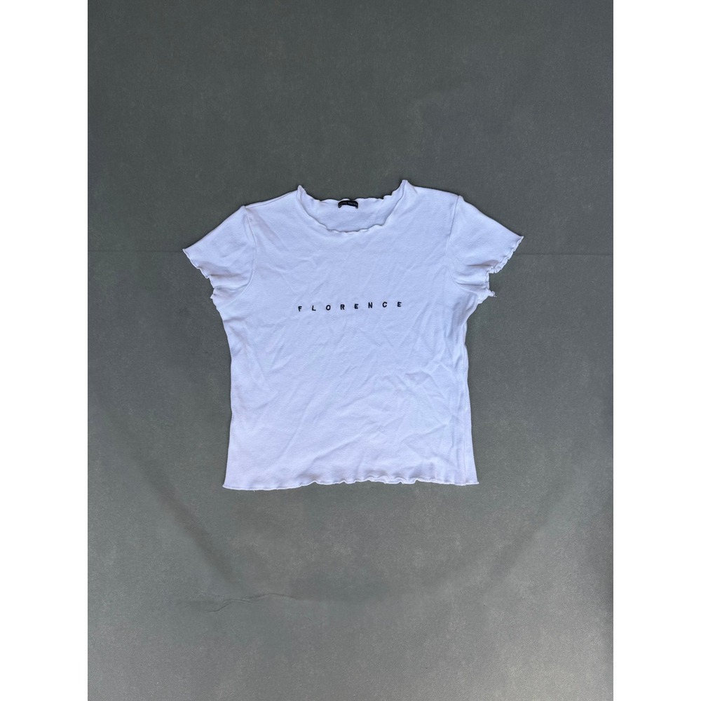 Brandy Melville Florence White Lettuce Edge Ribbed Baby Tee Made in Italy
